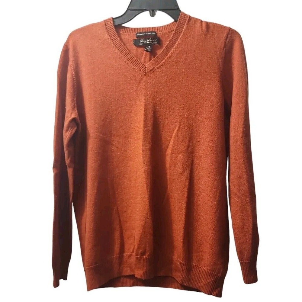 Towncraft V-Neck Sweater‎ Soft Knit Pullover Casual Everyday Rust M